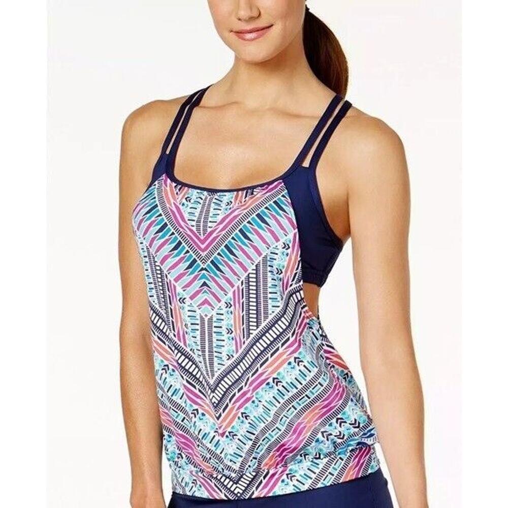 NWT JAG Chevron Print Cross Back Tankini Top Sporty Swimsuit Women's